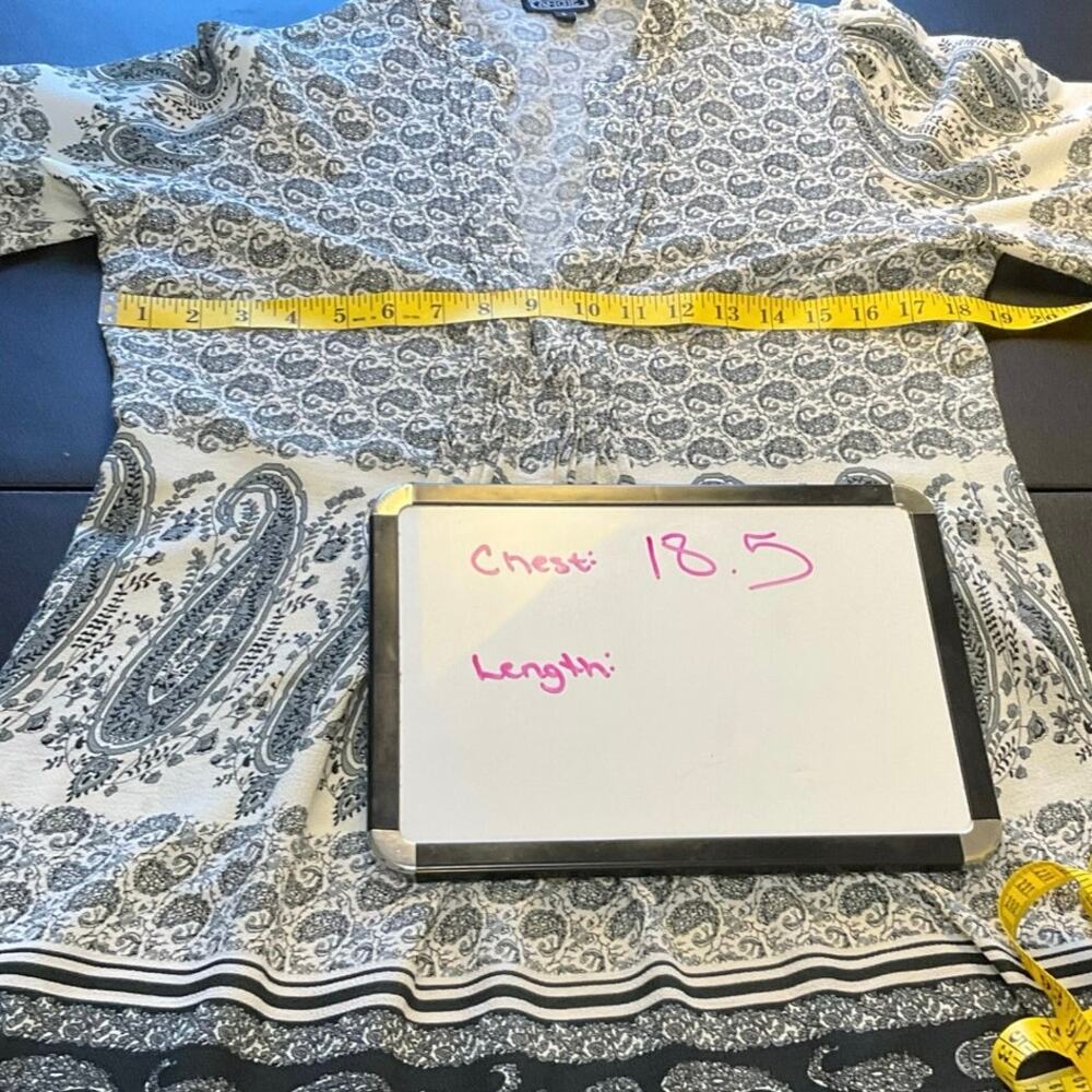 Angie Black & White Paisley Boho Tunic Top Mini Dress Size L Peasant Style - Picture 9 of 10
